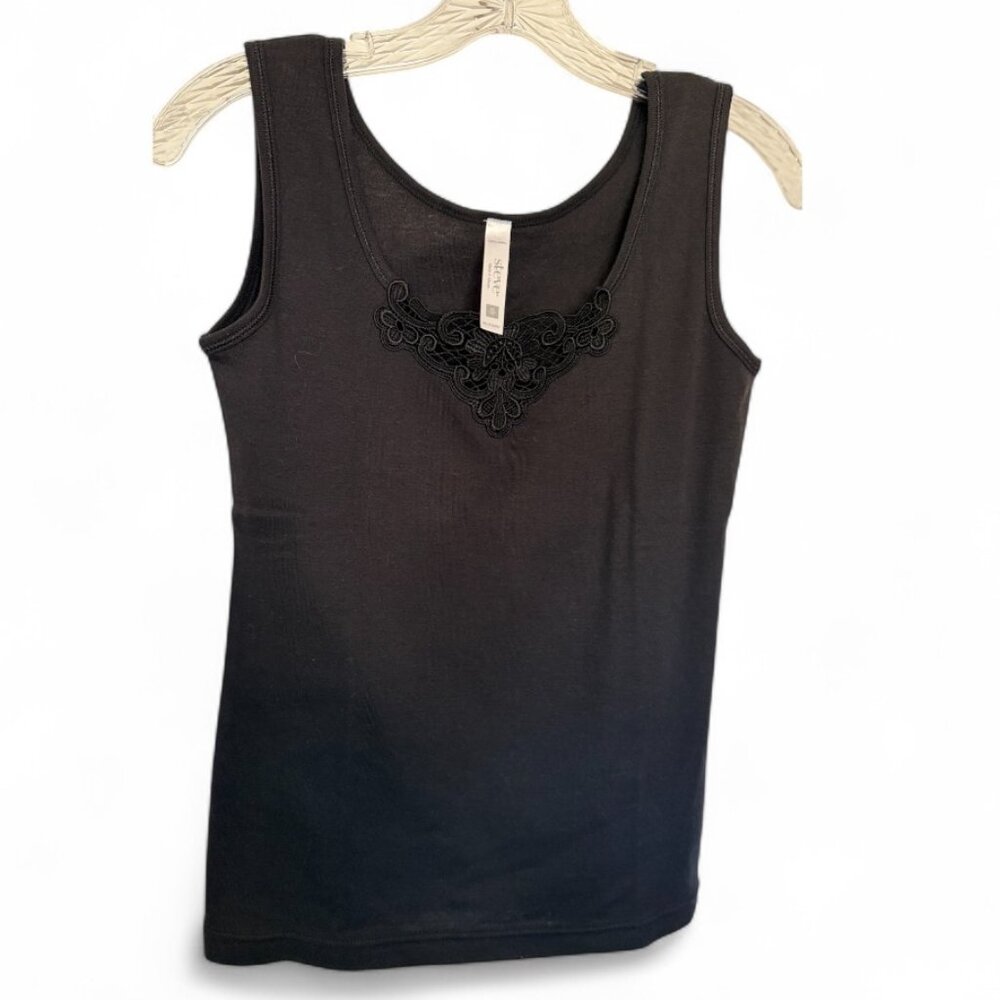 Steve BLACK SLEEVELESS TANK SHELL TOP Size Small Embroidered Detail Cotton NWT